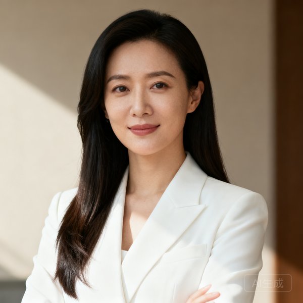 王思雨，天天盈球数据科学总监，长发披肩，穿着白色西装外套，展现干练职业形象的32岁亚洲女性